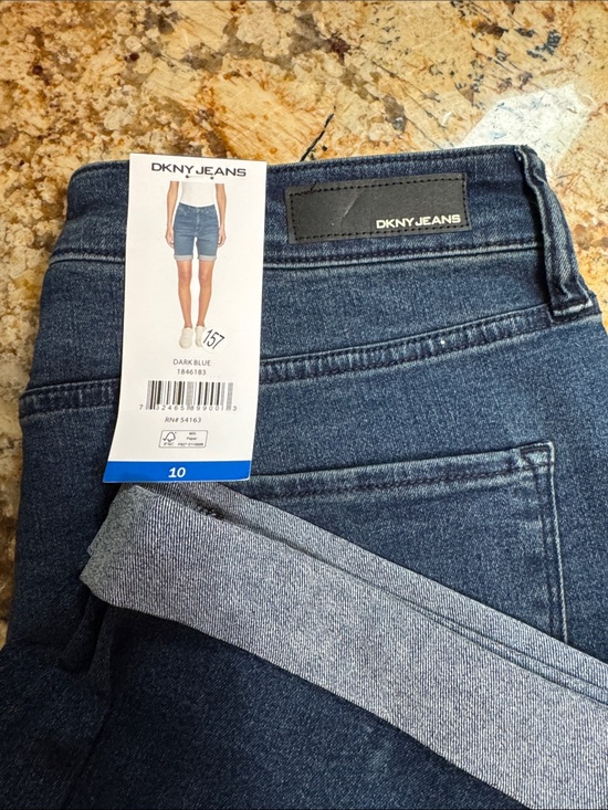 Dkny Pants - Dkny Dark Blue Cropped Denim Bermuda Shorts